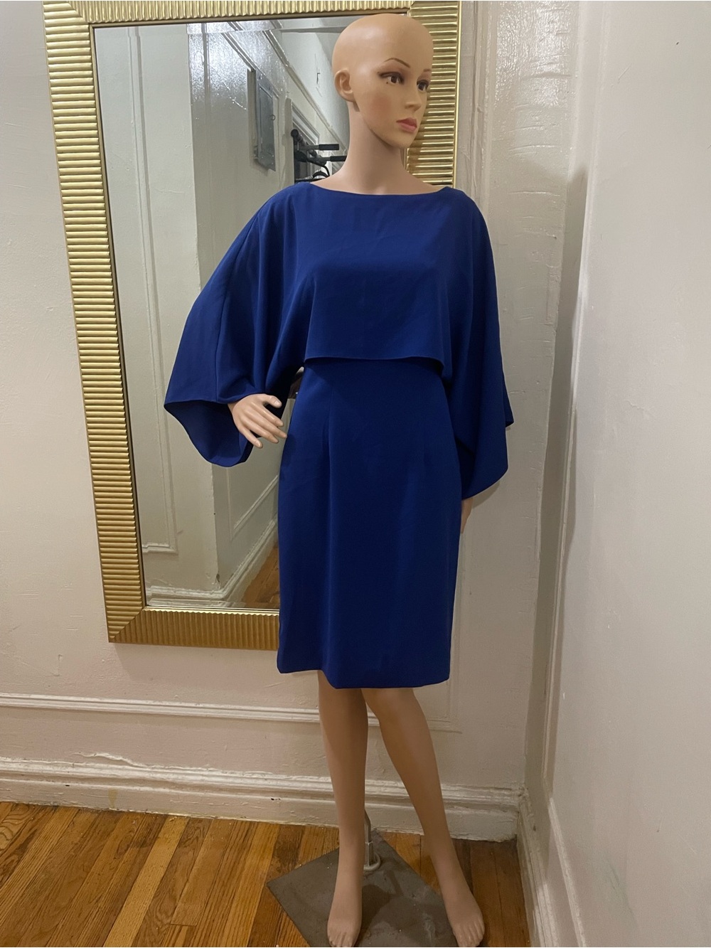 Trina Turk Royal Blue Cape-Sleeve Sheath Dress - Picture 14 of 15